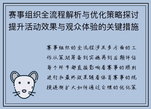 赛事组织全流程解析与优化策略探讨提升活动效果与观众体验的关键措施